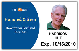 Honored Citizen Downtown Portland Bus Pass card
