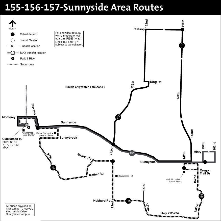 Bus Lines 155-156-157 Route Map