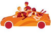 image of a car overstuffed with people