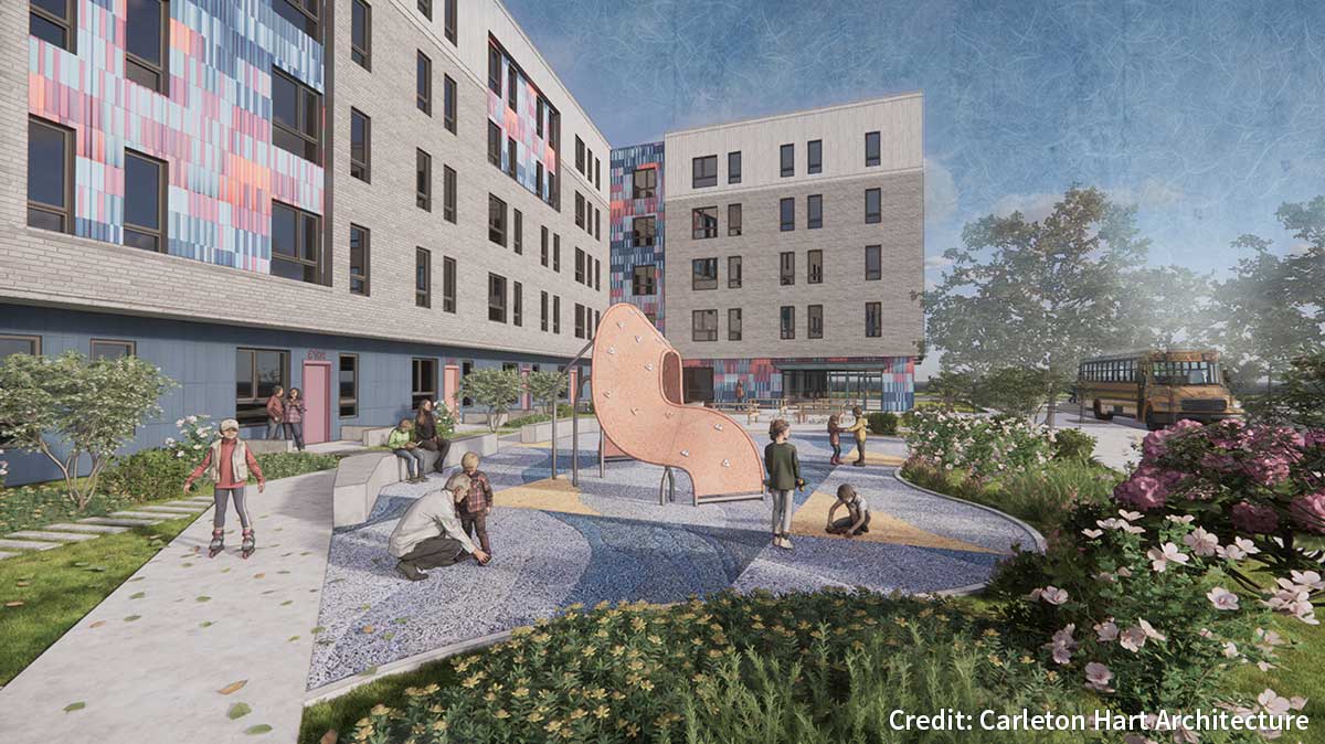 Willow Creek Affordable Housing conceptual rendering 3 of 4. Credit: Carleton Hart Architecture.