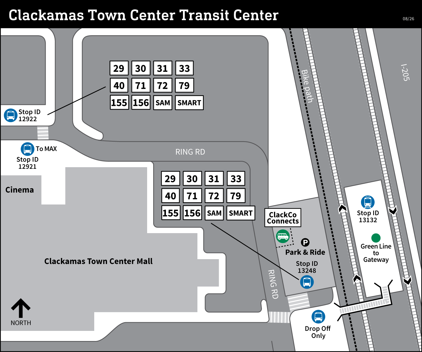 Map of Clackamas Town Center Transit Center