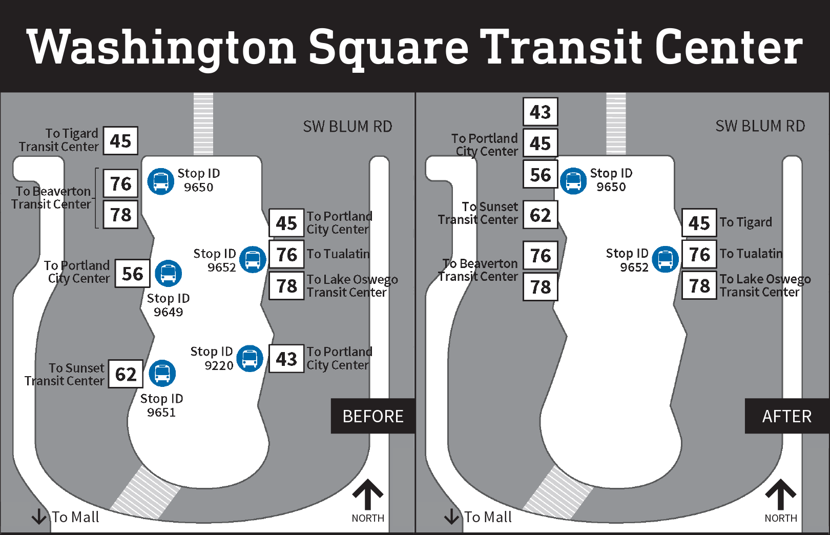 Washington Square Transit Center changes map