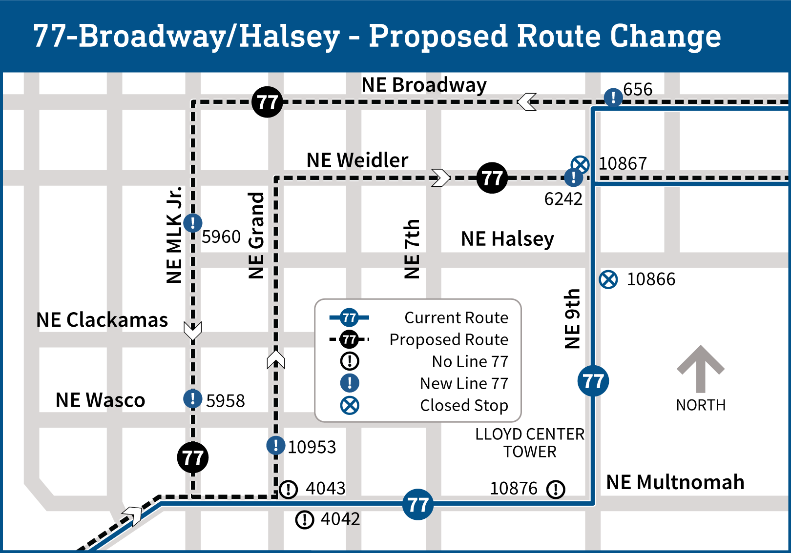 Line 77 route changes in Llyod District map