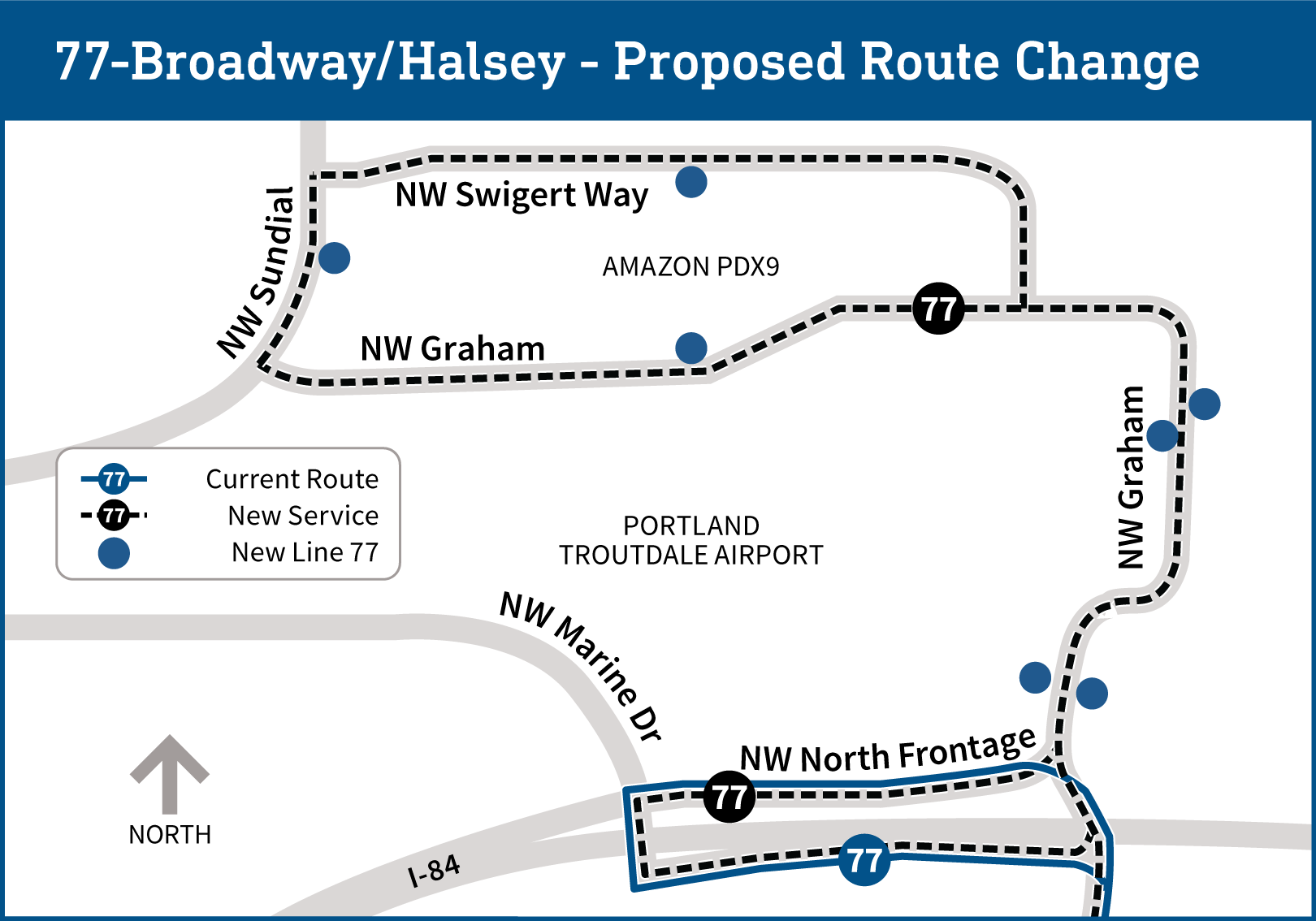 Line 77 route changes in Troutdale map
