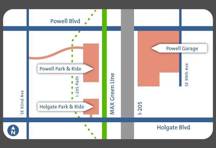 Vicinity map of Holgate Park and Ride, Powell Park and Ride and Powell Garage