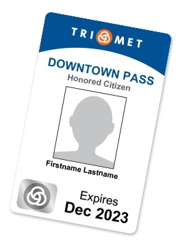 Honored Citizen Downtown Portland Bus Pass card