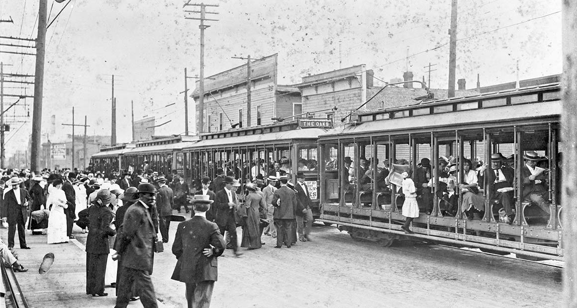 Interurban electric train to Oaks Park, circa 1910