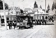 Electric streetcars and cable car in 1872