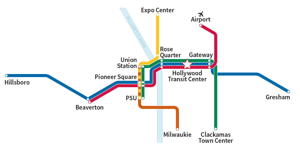 MAX system map with Hollywood Transit Center