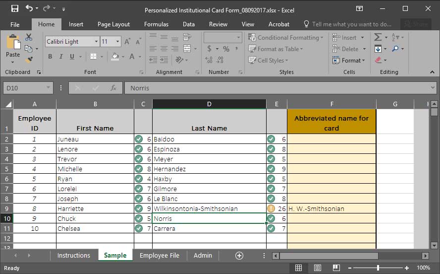 Excel document sample