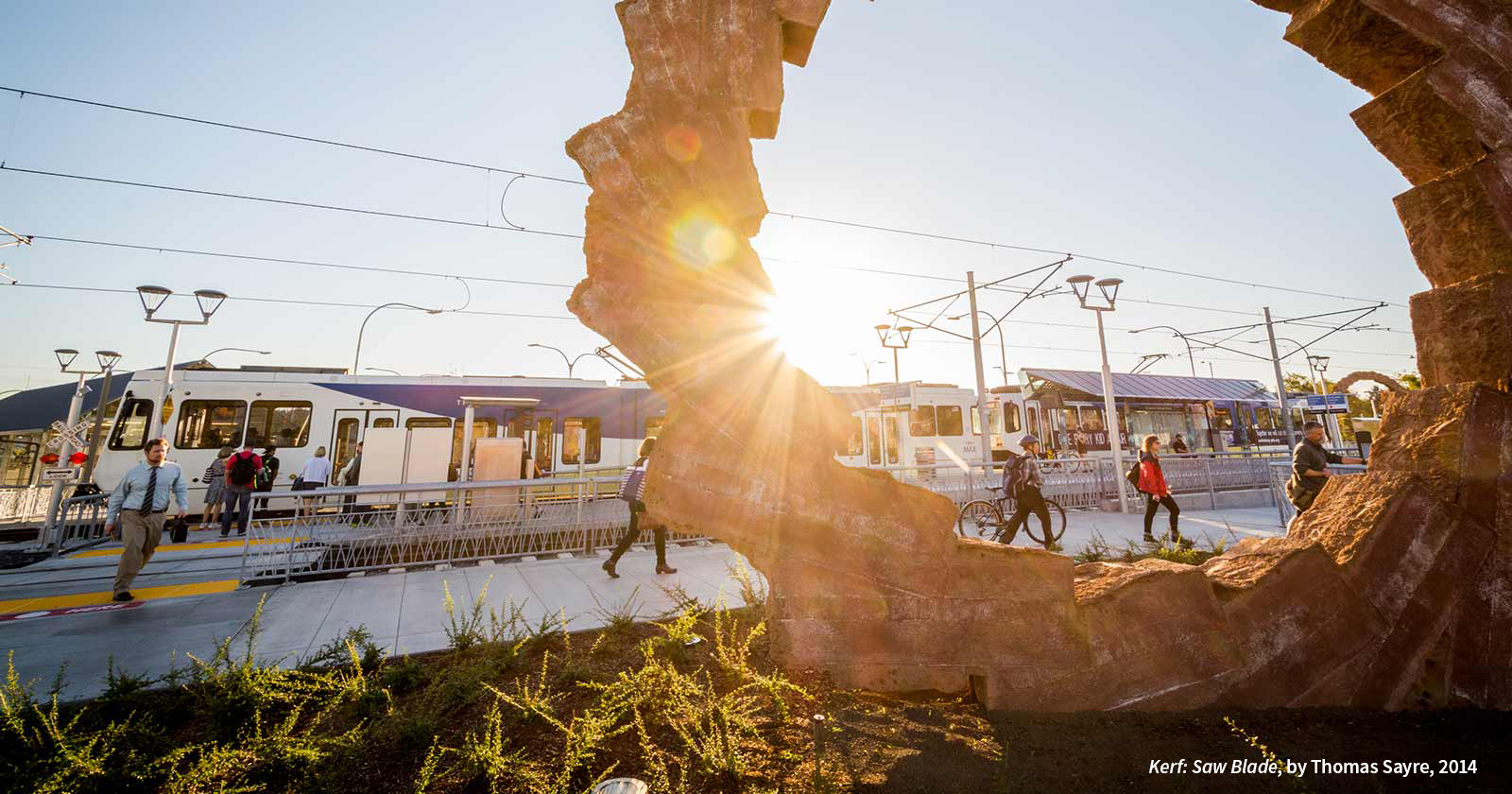 Sculpture at MAX station titled Kerf: Saw Blade, by Thomas Sayre, 2014