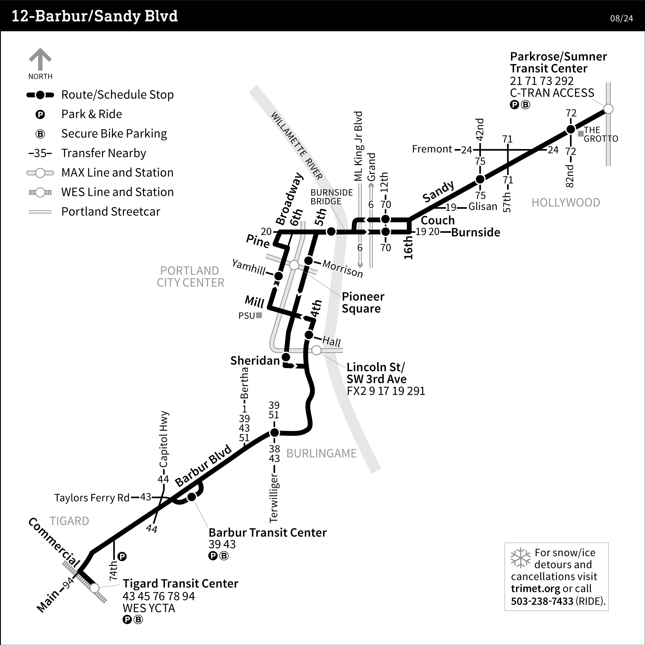 Trimet Trip Planner 12 Bus Schedule Barbur Sandy Blvd