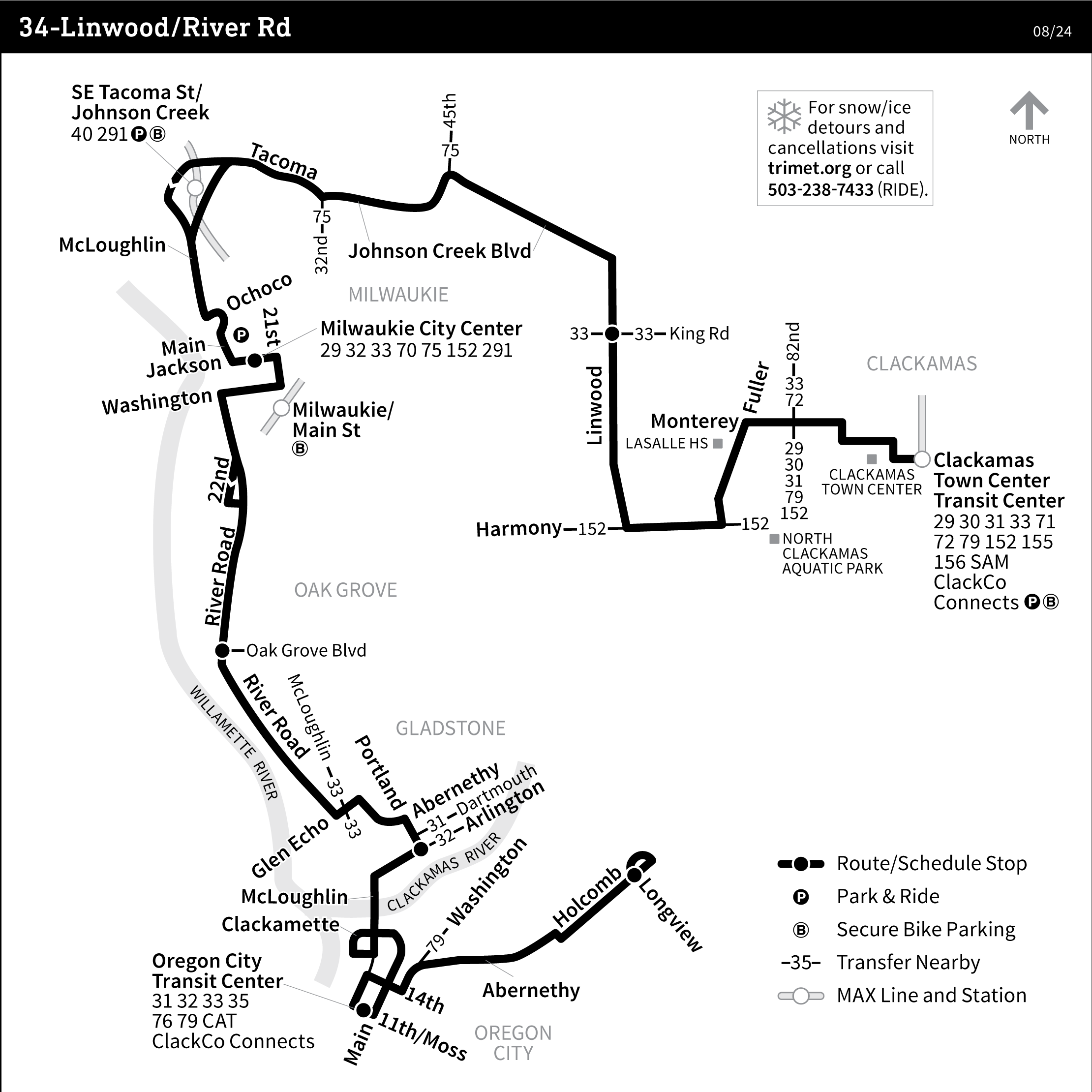 Trimet Trip Planner 34 Bus Schedule Linwood River Rd