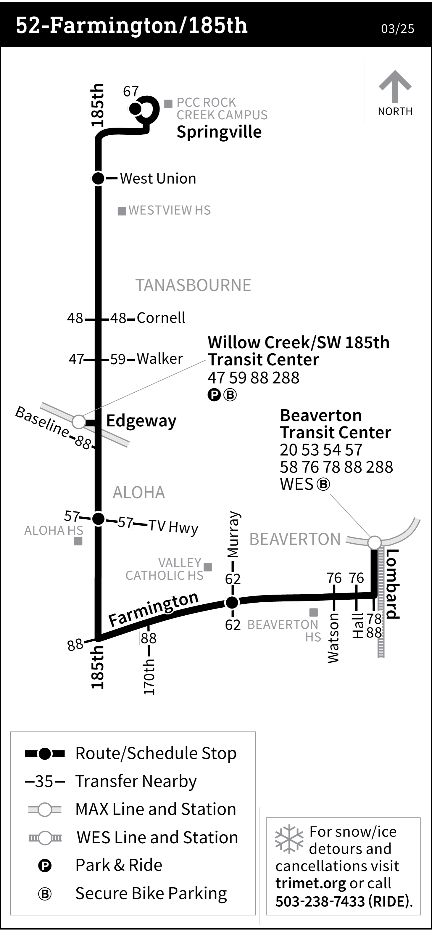 Trimet Trip Planner 52 Bus Schedule Farmington 185th