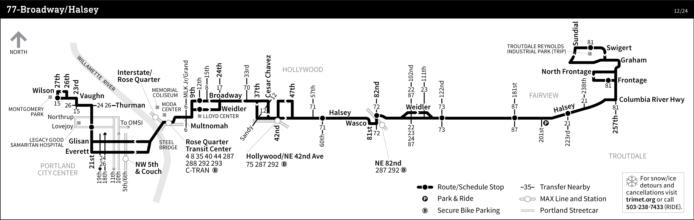 Trimet Trip Planner 77 Bus Schedule Broadway Halsey