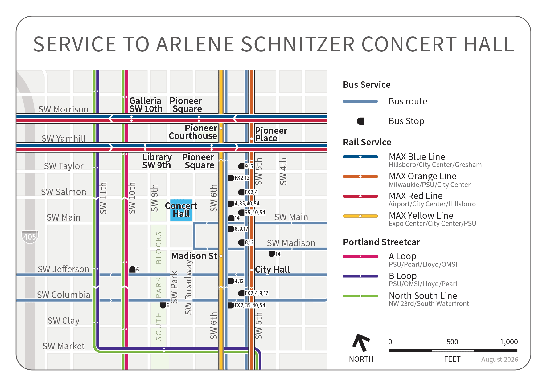 Map of Service to Arlene Schnitzer Concert Hall