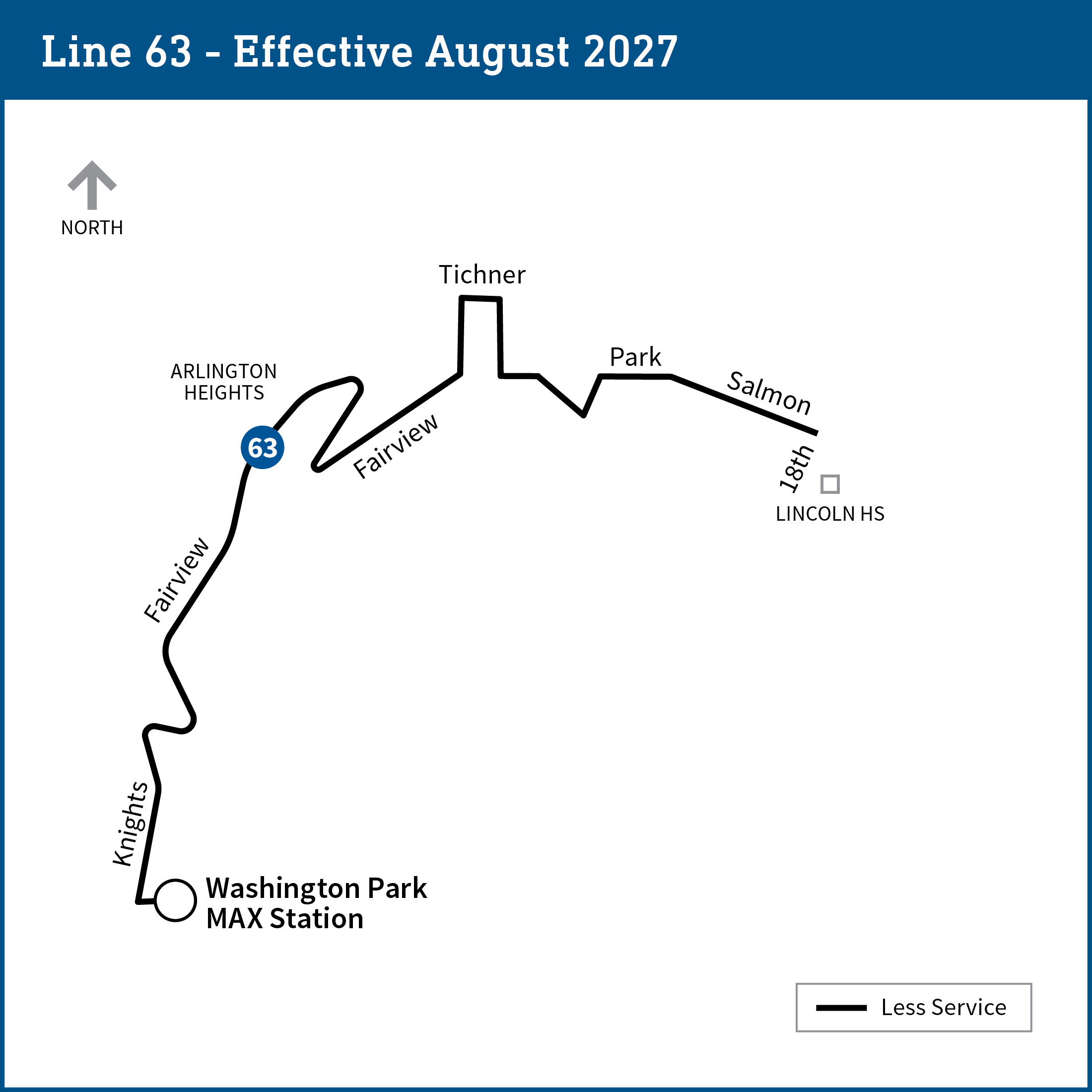 Map of Southwest Portland shows proposed changes for line 63 as further detailed on page.