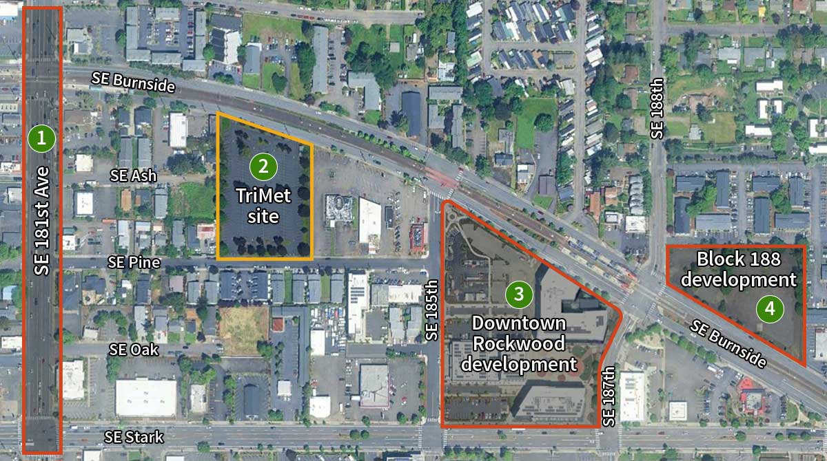 Aerial photo of 181st Ave Park and Ride showing nearby locations